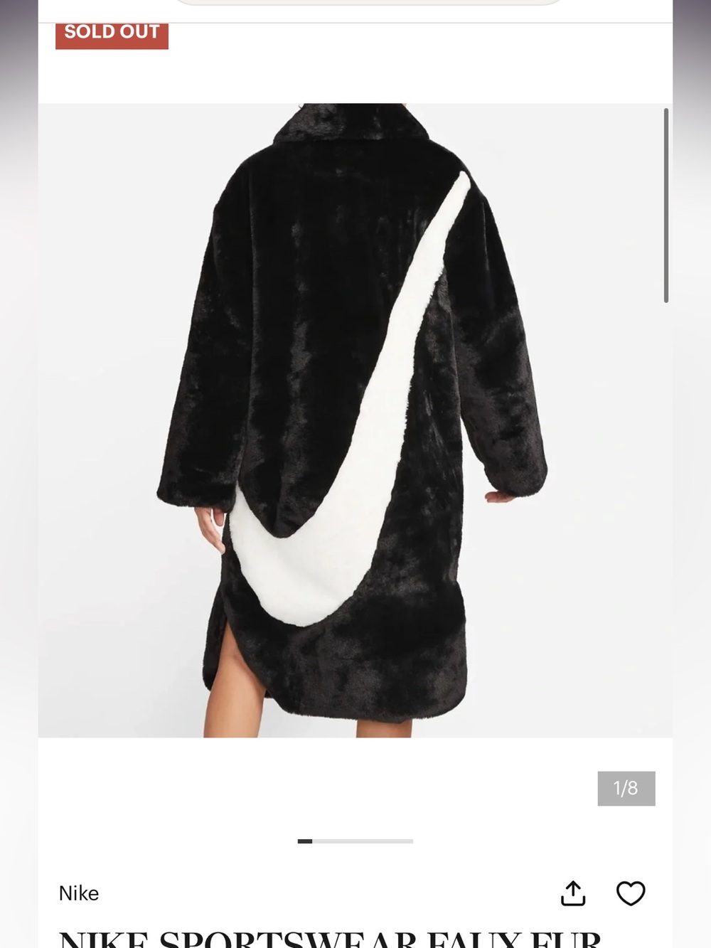 Nike Black Faux Fur Coat with White Swoosh